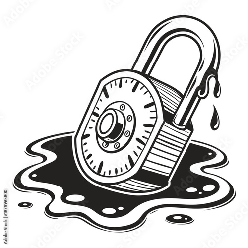 Surreal Melting Padlock Like Wax Vector Illustration for Security Concept