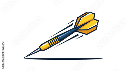 A yellow and blue dart flying through the air on transparent background