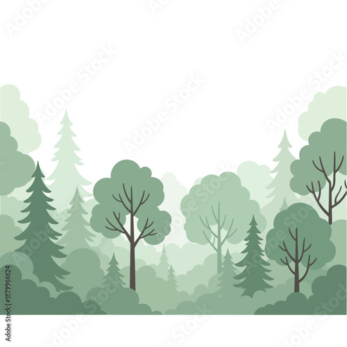 Group of Green Trees in Forest Landscape.