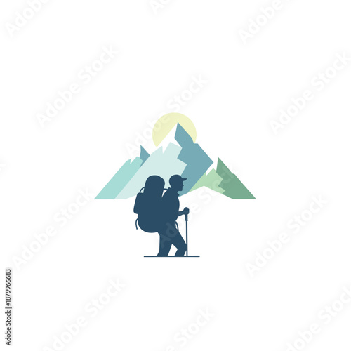 Couple Hiking Together in Mountains.