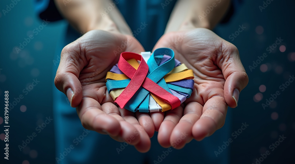 custom made wallpaper toronto digitalWorld cancer day February 4. Hand holding colorful awareness ribbons  Healthcare and medical concept.Banner