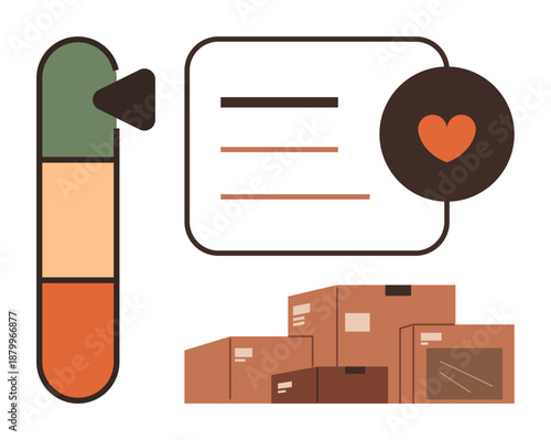 Customer satisfaction, shipping logistics, delivery services, inventory management, e-commerce, retail solutions. Illustrated heart icon and stacked delivery boxes. Shipping logistics and customer