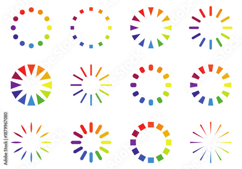 Loading icon collection. Vector. Circle of color palette icon that are arranged around each other in a circle on white background. Indicator for loading progress