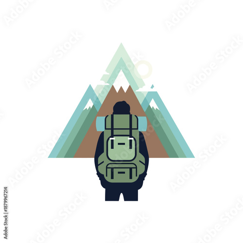 Backpacker with Large Backpack Standing Alone.