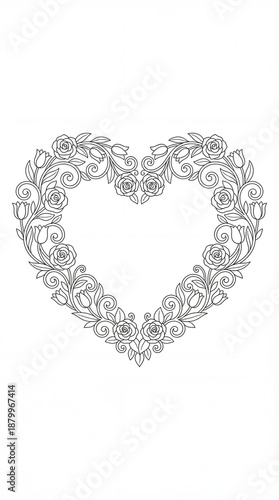 Elegant Heart Shape Floral Design with Roses and Curly Vines