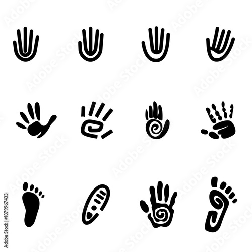 hand and footprint abstract tribal silhouette icon set