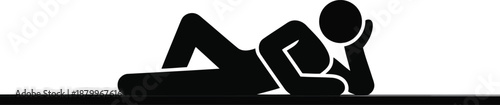 Simple black icon depicting a person relaxing on their side with one arm propping up their head
