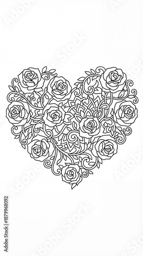 Intricate Rose Heart Design for Coloring Pages or Art Projects