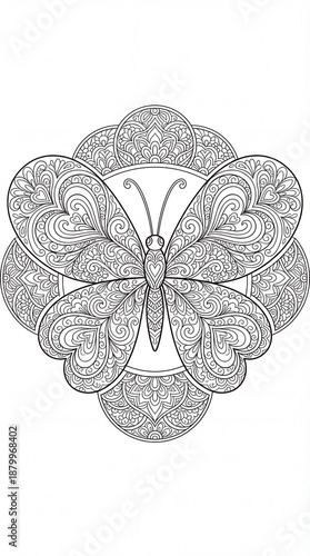 Intricate Butterfly Mandala Art for Adult Coloring and Relaxation