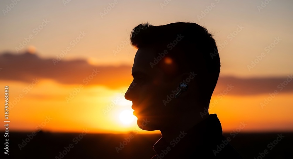 Fototapeta premium Man Silhouetted Against Sunset Sky.