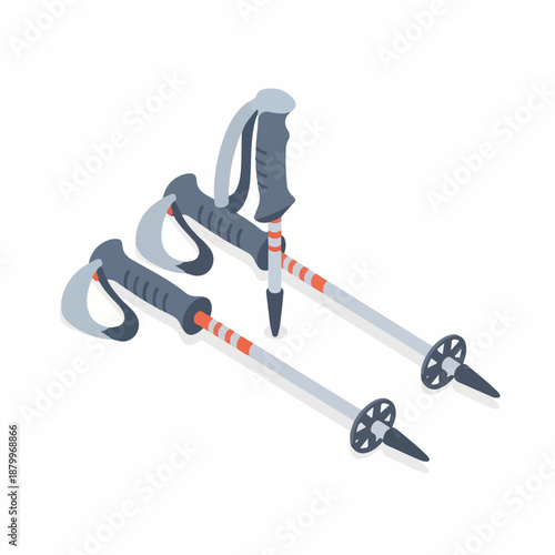 Isometric Trekking Pole Hiking Equipment Adventure Sport Illustration