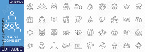 People icon set. Containing group, team, human, family, community, friends, population and more. Outline Icon Collection. Fully Editable. Vector illustration.