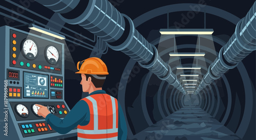 Industrial Control Room Operator Monitoring Machinery