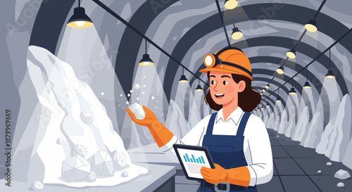 Scientist Examining Salt Deposits in Underground Mine