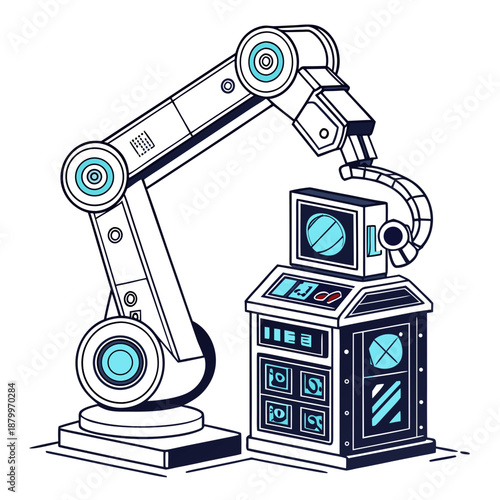 Industrial robot arm with control panel