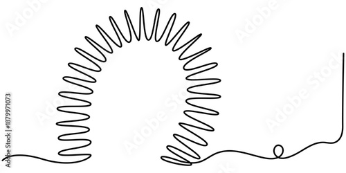 Compression Springs continuous one line drawing. Arrow Through The Spring Symbol outline illustration. 