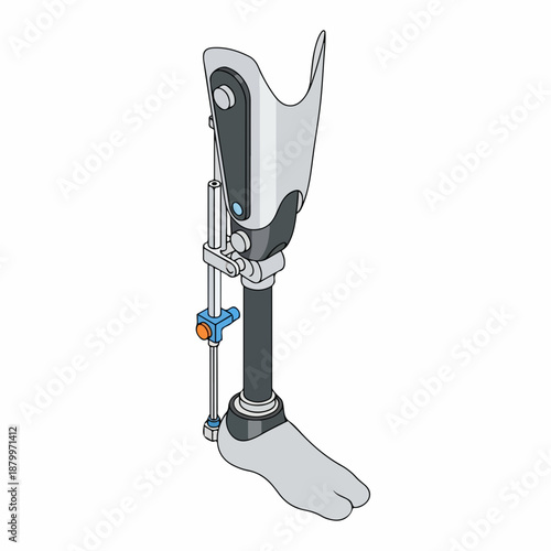 Detailed Line Art Artificial Leg Prosthetic Medical Technology Illustration