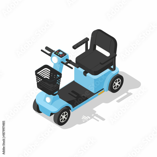 Isometric Light Blue Detailed Mobility Scooter Transportation Vehicle Illustration