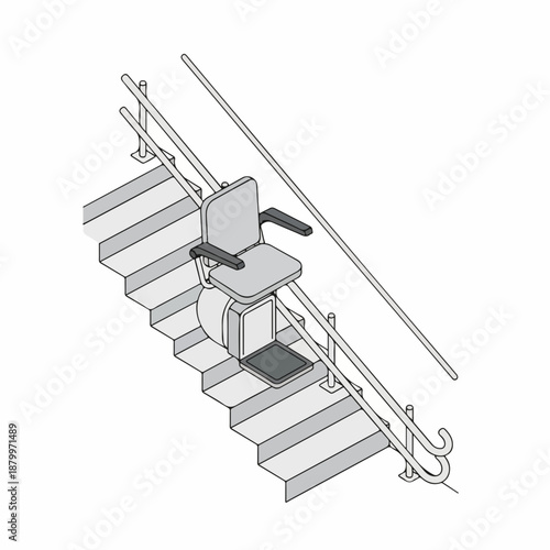 Isometric Detailed Stairlift Accessibility Device Illustration for Elderly and Disabled People