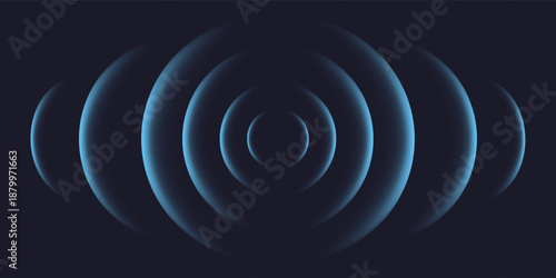 Circular sound wave. Round light effect. Signal concentric circle. Radio station signal. Water ripple. Place or point. Radar screen. Vector effect.