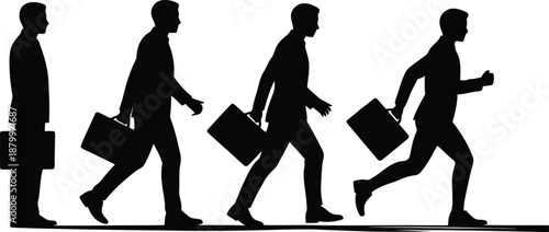 This series shows a businessman in various stages of motion, from calmly standing to intensely running