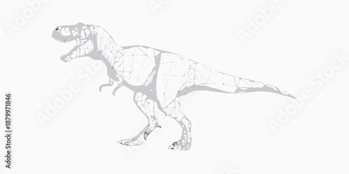 A geometric tyrannosaurus rex illustration in grayscale showing a polygonal design