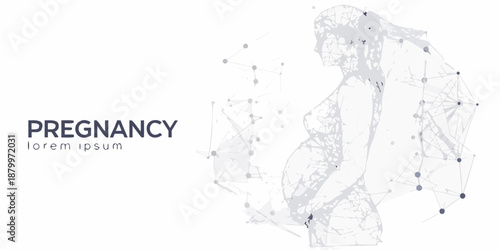 Abstract polygonal illustration of a pregnant woman with glowing connecting points