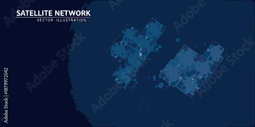A dark blue background with a satellite network vector illustration design