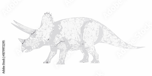 A detailed illustration of a triceratops dinosaur skeleton in profile view