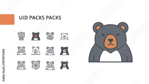 Bear icons and illustration for graphic design.