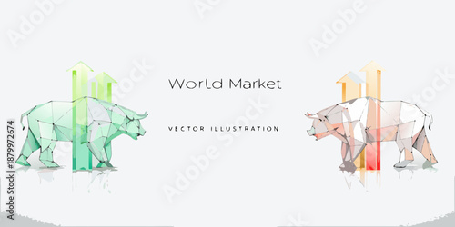 Bull and bear polygonal illustration symbolizing market trends and financial growth