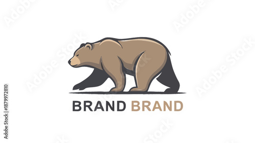 Brown bear walking forward with brand text below.