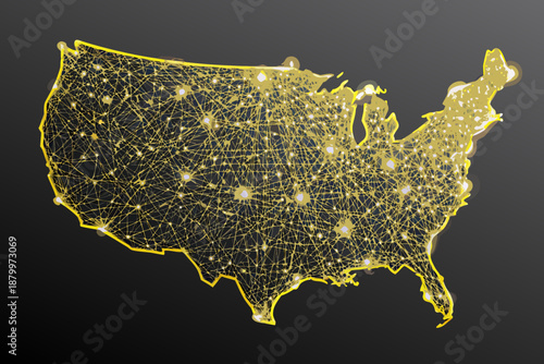Glowing map of the united states with interconnected network points