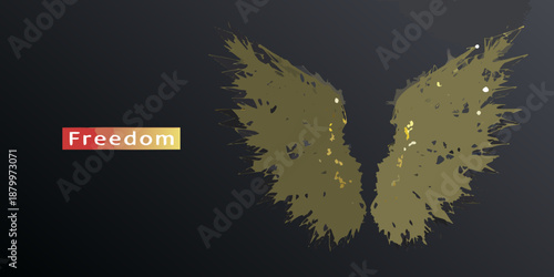 Golden butterfly wings with the word freedom on a dark background