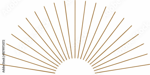 A golden fan shaped design with radiating lines against a white backdrop
