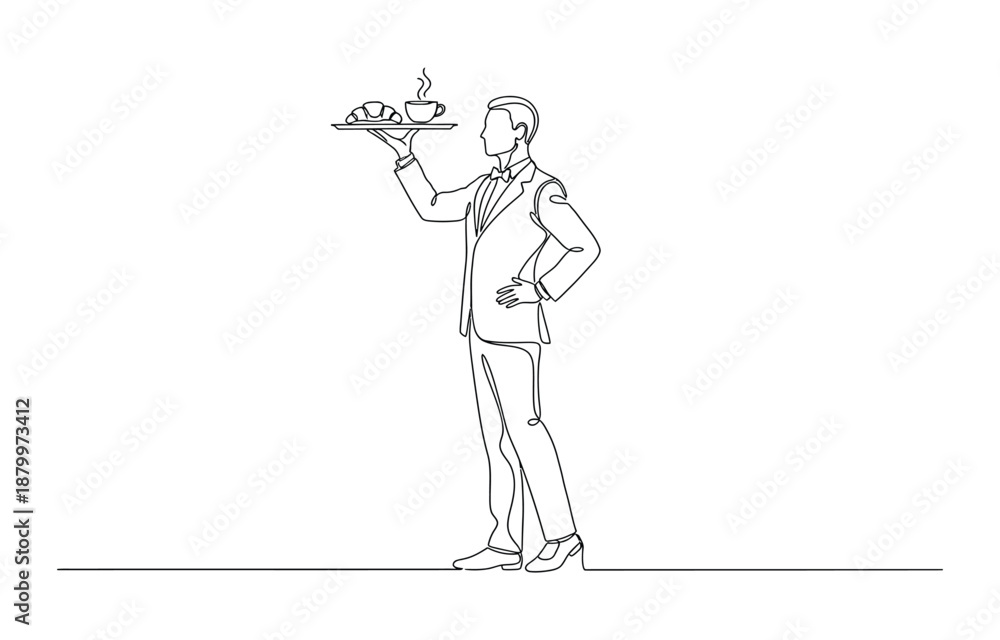 Fototapeta premium Continuous Line Drawing of Croissant Icon. Hand Drawn Symbol Vector Illustration, A simple, continuous line art