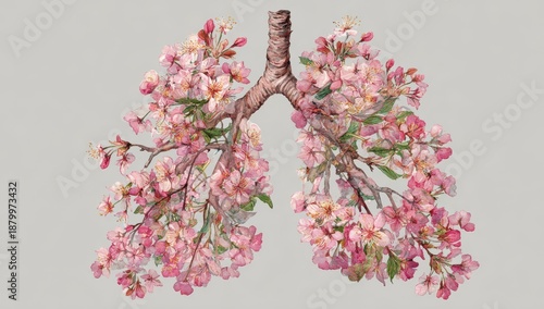 Vibrant Cherry Blossom Lungs - A Symbolic Representation of Life, Breath, and Renewal.