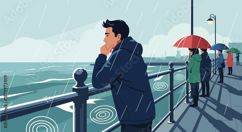 Man standing on a pier looking out.