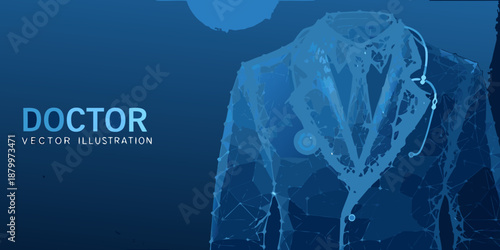 Abstract polygonal illustration of a doctor with a stethoscope and coat