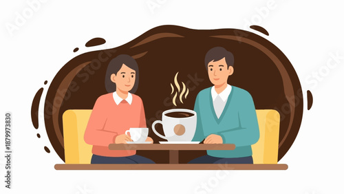 Couple enjoys a warm beverage at a coffee shop, a cozy indoor scene