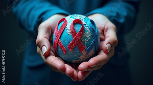 Wallpaper Mural World cancer day February 4. Hand holding colorful awareness ribbons on world map. Healthcare and medical concept Torontodigital.ca