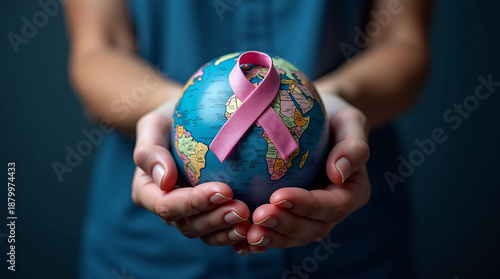 Wallpaper Mural World cancer day February 4. Hand holding colorful awareness ribbons on world map. Healthcare and medical concept Torontodigital.ca