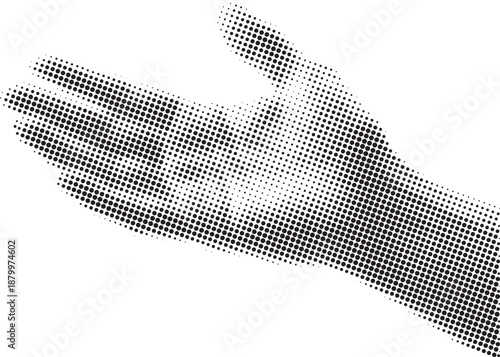 Halftone dot open hand reaching forward, Open palm hand halftone silhouette design