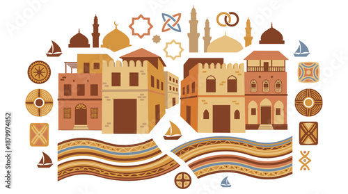 Vibrant Middle Eastern architecture and decorative elements in warm tones