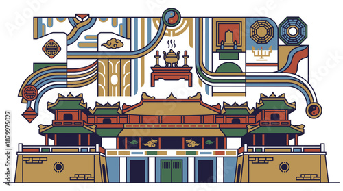 Vibrant Asian temple with intricate architectural designs and ornate decorations