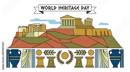 Vibrant illustration of Acropolis for World Heritage Day