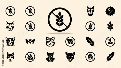 Collection of graphic symbols animal faces and prohibition signs