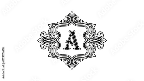 Vector illustration of a vintage gold ornament pattern featuring an abstract Hindu god Ganesh emblem with gothic wings and a decorative crown frame
