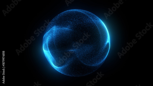 Tableau sur toile Bright cyan glowing particle plasma sphere smooth flowing nebula waves dense shi