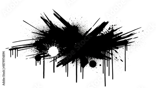 Black grunge ink splat background with organic splash and splatter shapes